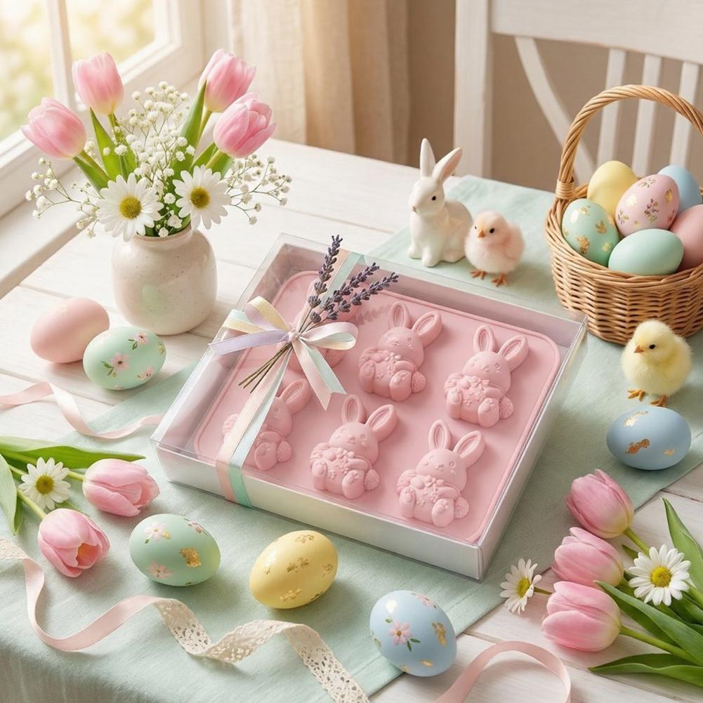 Bunny Cake Mold - Oster-Eiswürfelform Osterhase-Formset 3D Silikon-Eiswürfelform Lebensmittelecht Antihaftbeschichtet