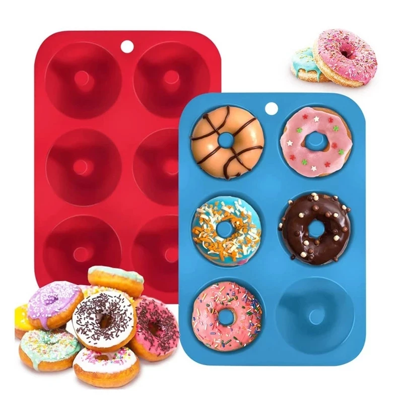 Donut Mold Silicone - 6-Loch-Silikon-Donut-Form, Backform, antihaftbeschichtet, zum Backen, Gebäck,