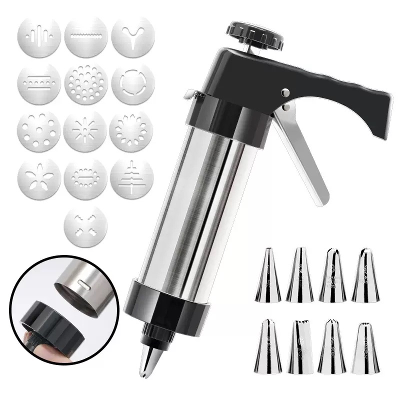 Churros Maker Gun - Multifunktionales Aluminium-Kekspresse-Set Manuelle Churros-Maschine Keks- und