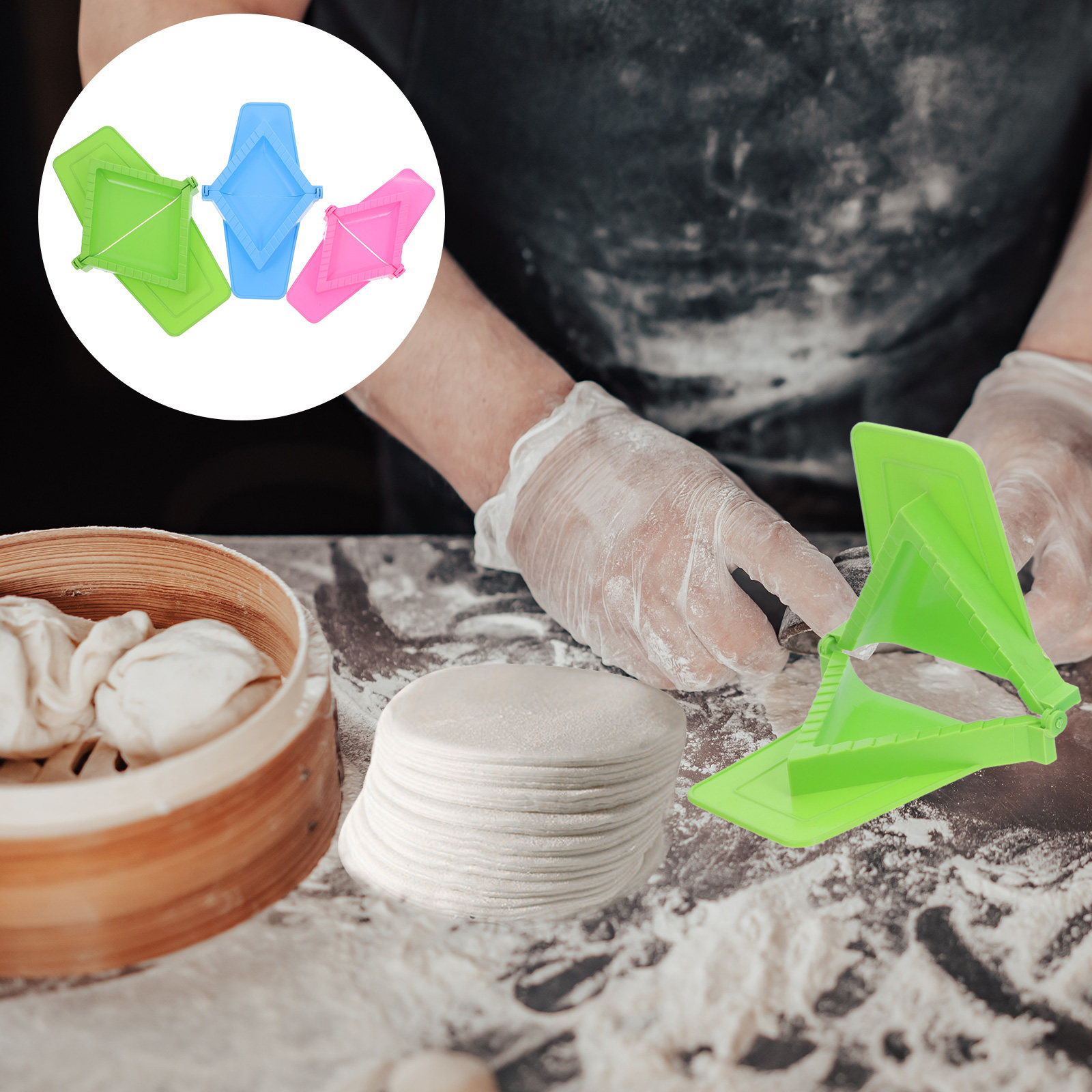 Potsticker Mold - 3-teiliges manuelles Teigtaschen-Formset: Einfache Teigtaschen-Presse für