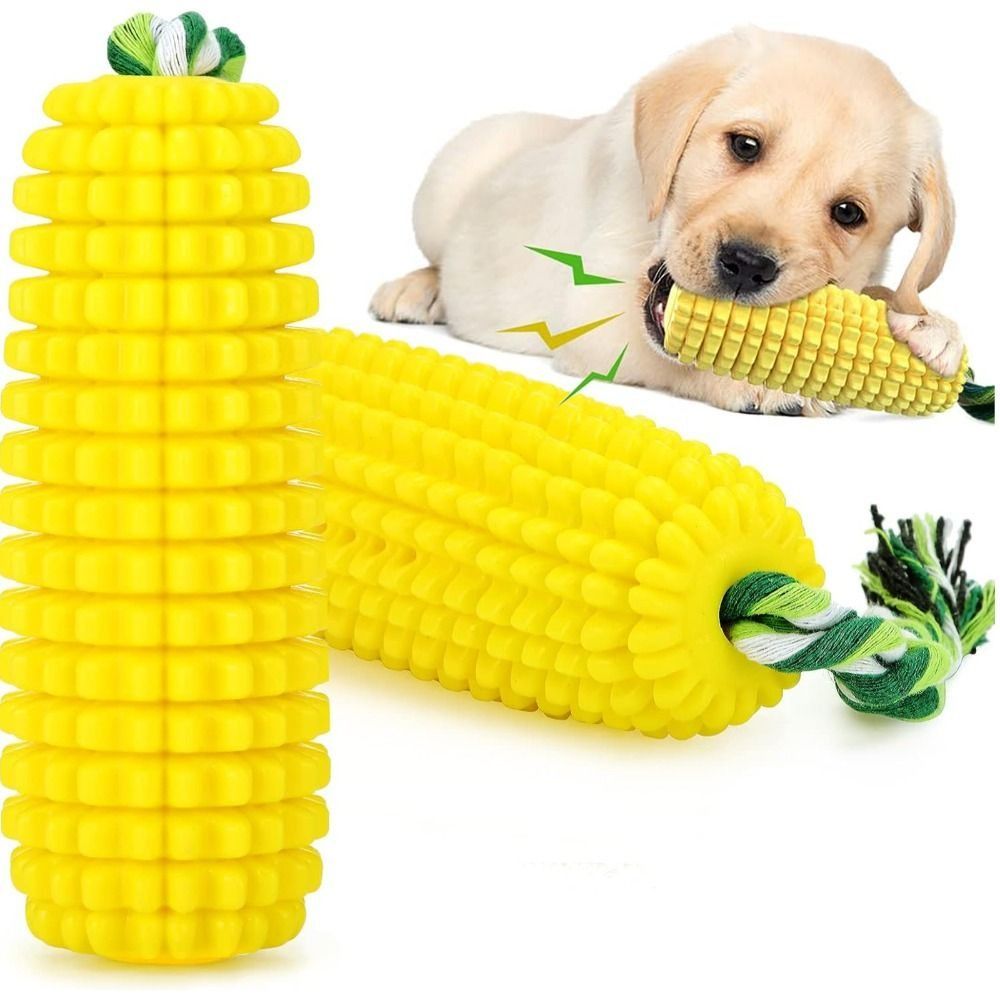 Corn Dog Stick - Robuster Gummi-Hundekauknochen mit Maisstangen-Design, Quietschfunktion, Zahnpflege,