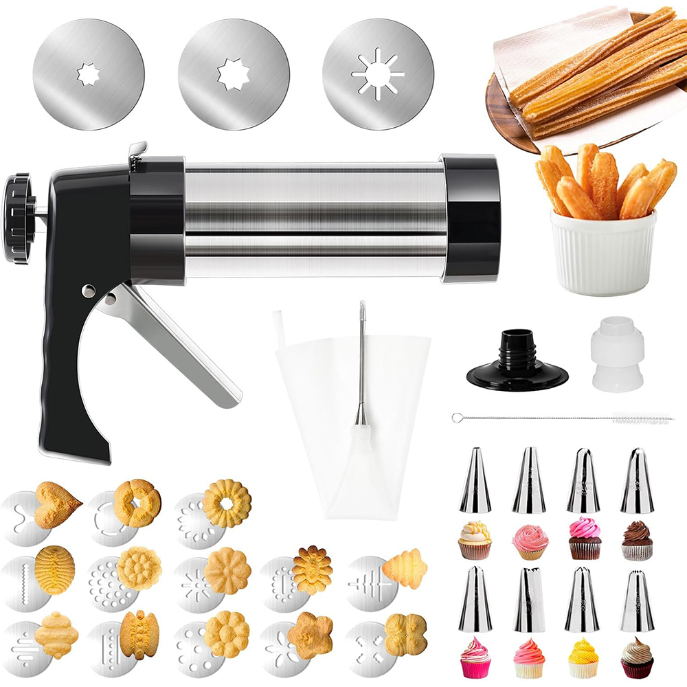 Churros Maker Gun - LMETJMA 3-in-1 Churro-Maker-Set Spritz-Kekspresse aus Edelstahl