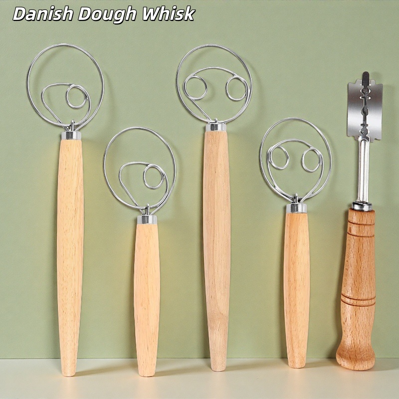 Danish Pancake Pan - 304 Edelstahl-Teigbesen mit Glatter Holzgriff, 33