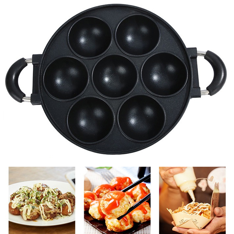 Egg Waffle Pan - 7-Loch-Kuchen-Kochpfanne aus Gusseisen, Omelettpfanne, antihaftbeschichteter Kochtopf,