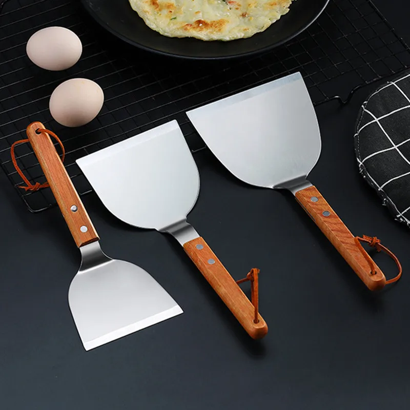 Okonomiyaki Spatula - Edelstahl-Teppanyaki-Schaufel mit Holzgriff, Rutschfeste Fisch- und