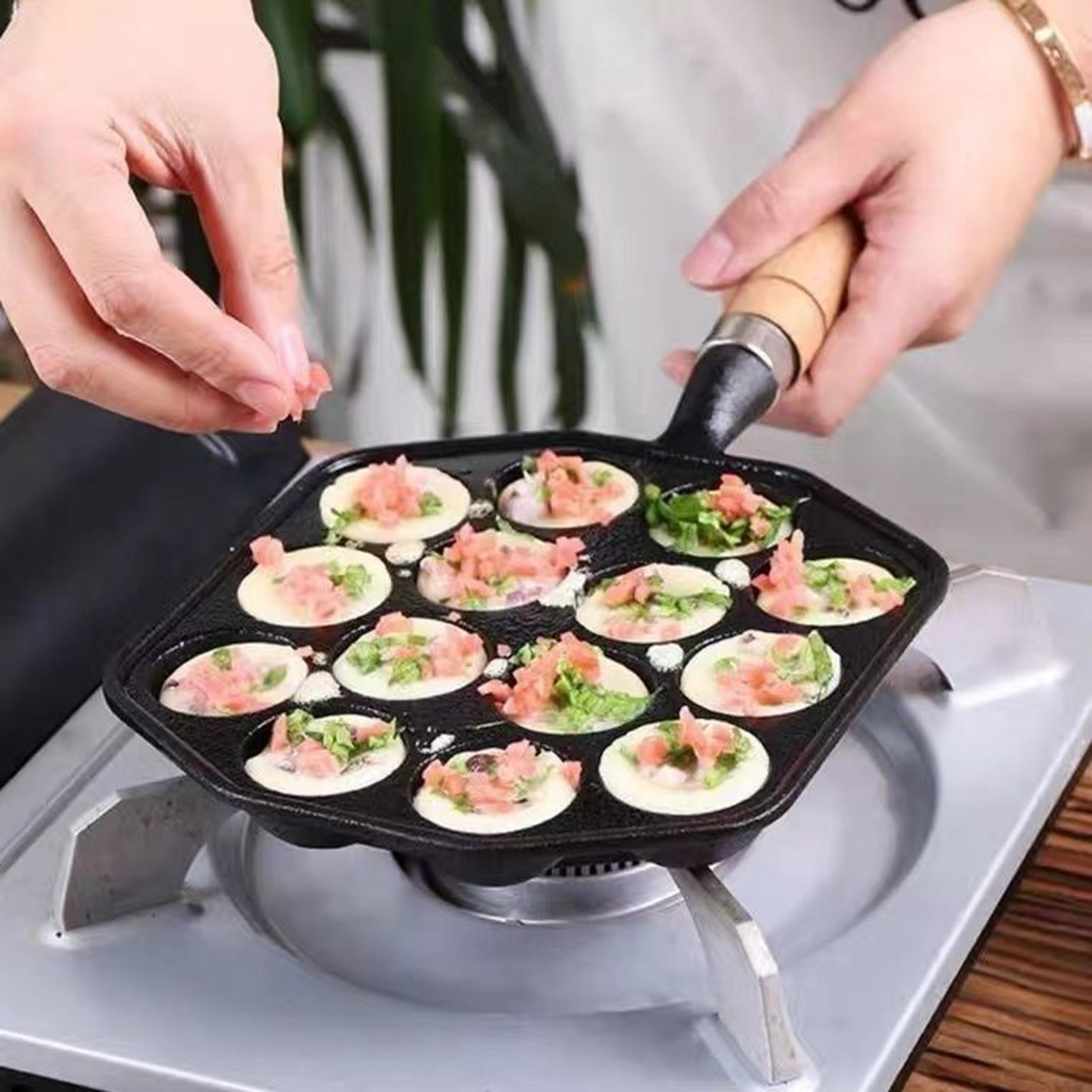 Takoyaki Grill Plate - Takoyaki-Grillpfanne, leicht zu reinigen, Gusseisen, Oktopus-Fleischkugel-Formhersteller,