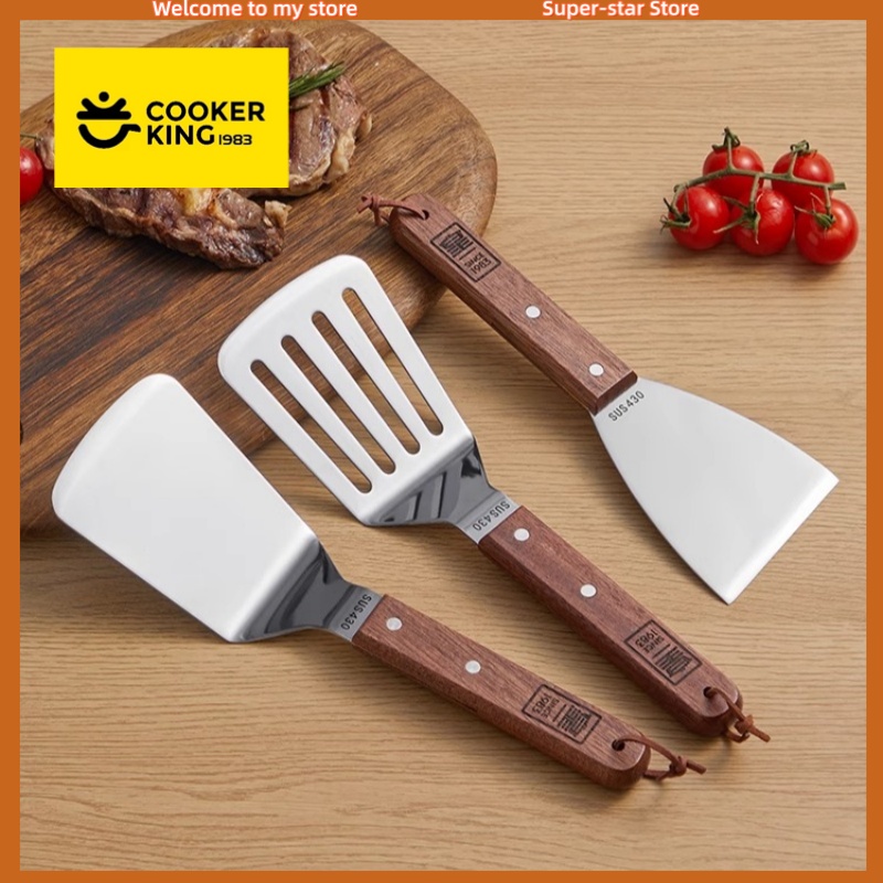 Okonomiyaki Spatula - COOKER KING Edelstahl-Spatel und Grillschaber, antihaftbeschichtet,