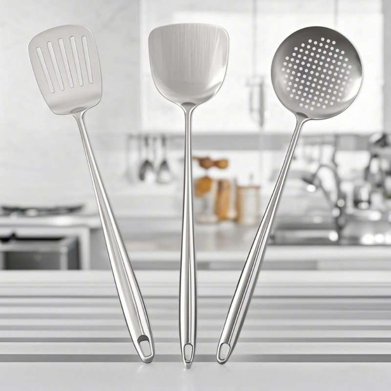Okonomiyaki Spatula - Küchenhelfer-Set aus Edelstahl: Wok-Spatel, Metall-Küchenutensilien, geschlitzter